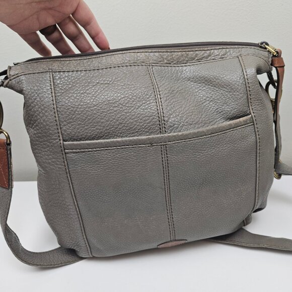 Fossil Morgan Crossbody Purse Shoulder Bag Grey Leather Tote - Picture 3 of 15
